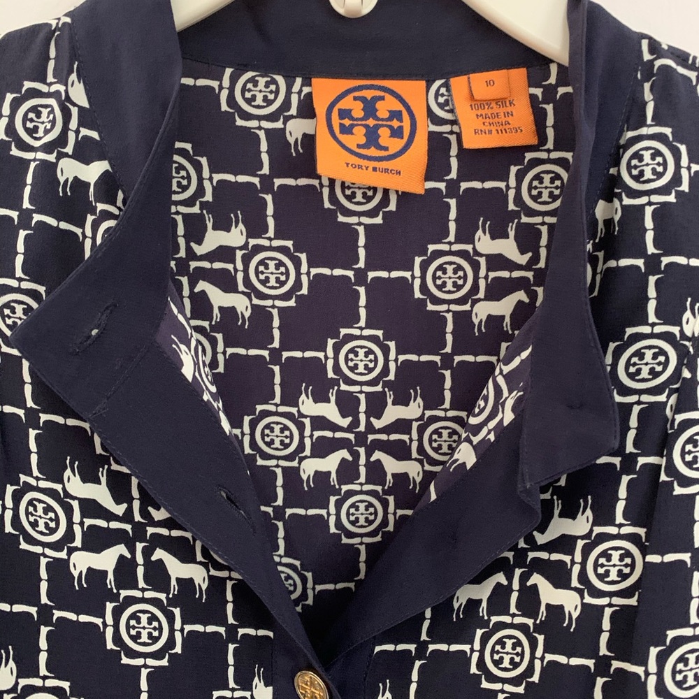 Tory Burch navy silk top blouse